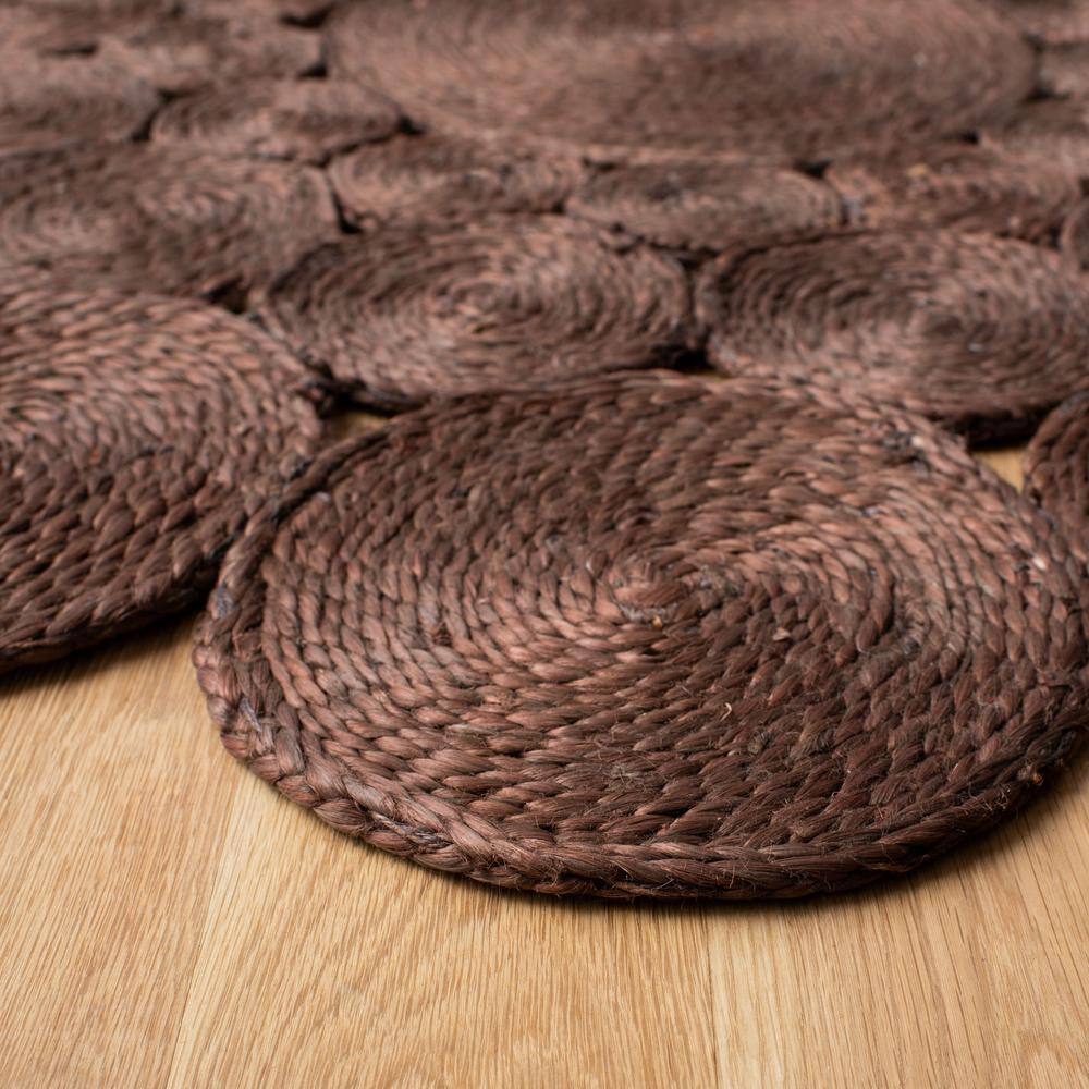 Handmade Round Brown Jute Non-slip Area Rug, 3'0" x 3'0"
