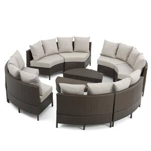 10-Piece Faux Rattan Patio Sectional Seating Set with Ceramic Gray Cushions