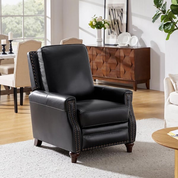 Theresa Black Mid-century Leather Standard (No Motion) Recliner with Nailhead Trim