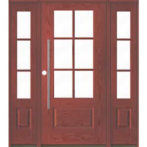 UINTAH Faux Pivot 64 in. x 80 in. 6-Lite Right-Hand/Inswing Clear Glass Redwood Stain Fiberglass Prehung Front Door wDSL