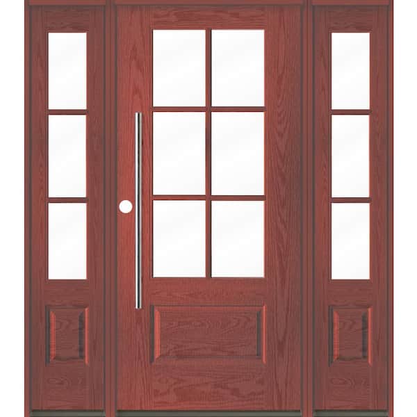 Krosswood Doors UINTAH Faux Pivot 64 in. x 80 in. 6-Lite Right-Hand/Inswing Clear Glass Redwood Stain Fiberglass Prehung Front Door wDSL