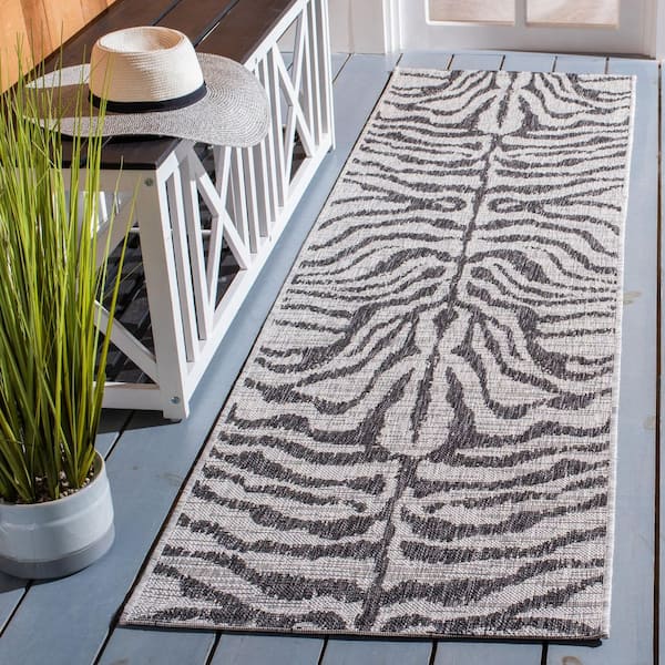 Courtyard Gray/Black 2 ft. x 5 ft. Zebra Indoor/Outdoor Runner Rug