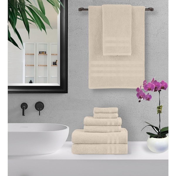 Home Sweet Home 100% Cotton 6-Piece Bath Towel Set - Extra Soft Bath Towels, Beige, Size: 2 Bath Towels 56 x 28, 2 Hand Towels 28 x 16, and 2