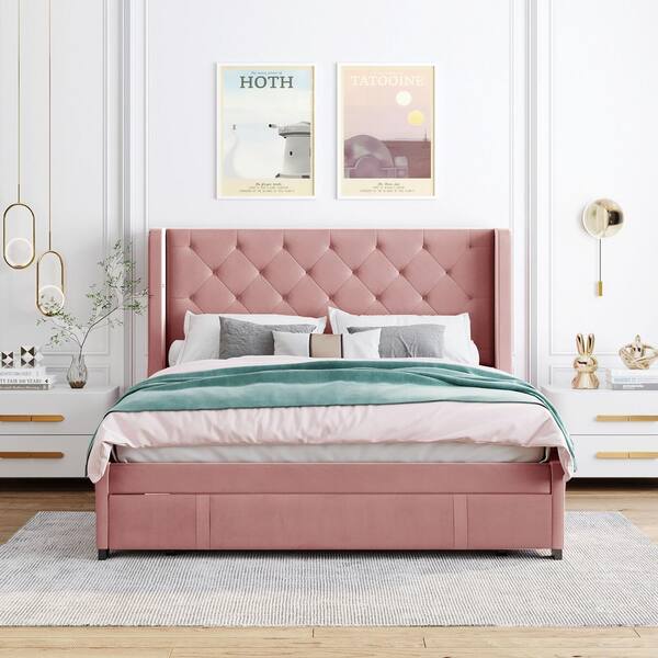 pink queen bed frame with headboard