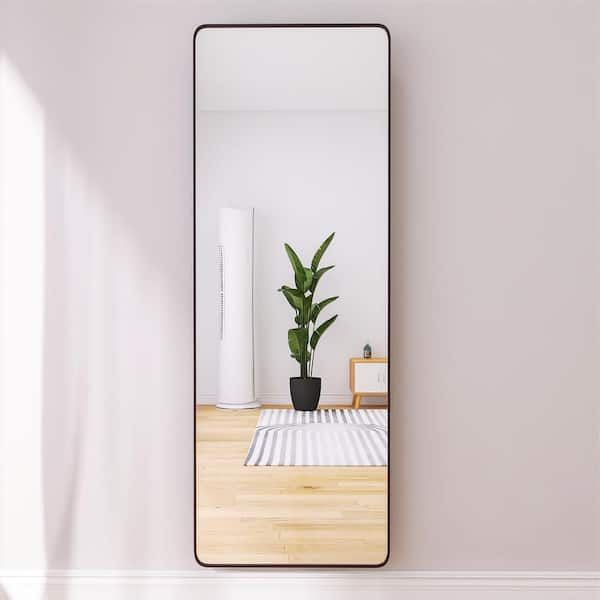 Afoxsos 22 in. W x 65 in. H Square Rounded Corners Full-Length BlackAluminum Alloy Frame Floor Mirror