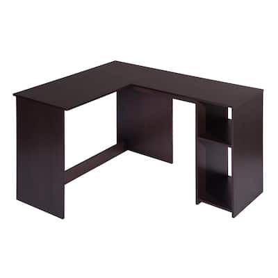 Brown L-Shape Desk Open storage MDF Wood Spacious Extra Storage Shelves Table