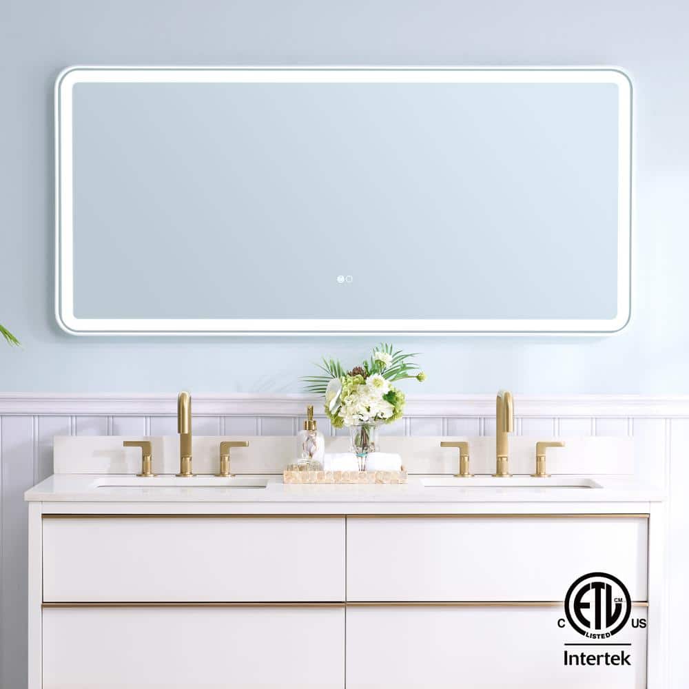 WELLFOR BONIE 60 in. W x 28 in. H Large Rectangular Framed AntiFog LED Wall Bathroom Vanity