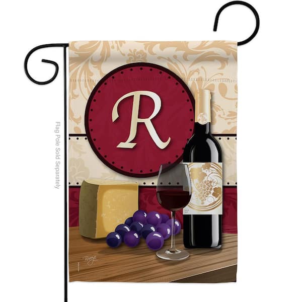 Breeze Decor 13 in. x 18.5 in. Wine R Initial Garden Flag Double-Sided Beverages Decorative Vertical Flags