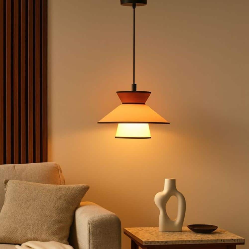 Retro 21.6 in  1-Light Pendant Light with Double Fabric & Metal Shade, Height Adjustable Ceiling Lamp for Living Room price history on PriceWatchPro