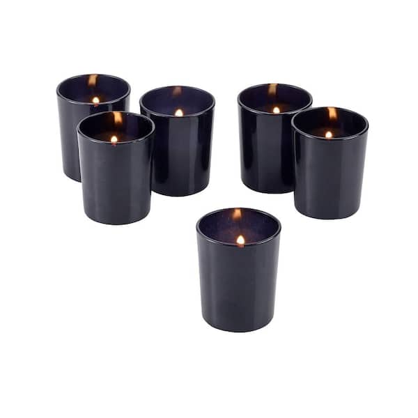 Light In The Dark Black Frosted Glass Round Votive Candle Holders with White Votive Candles (Set of 72)