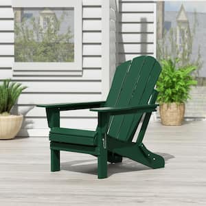 Addison Poly Plastic Folding Outdoor Patio Traditional Adirondack Lawn Chair in Dark Green