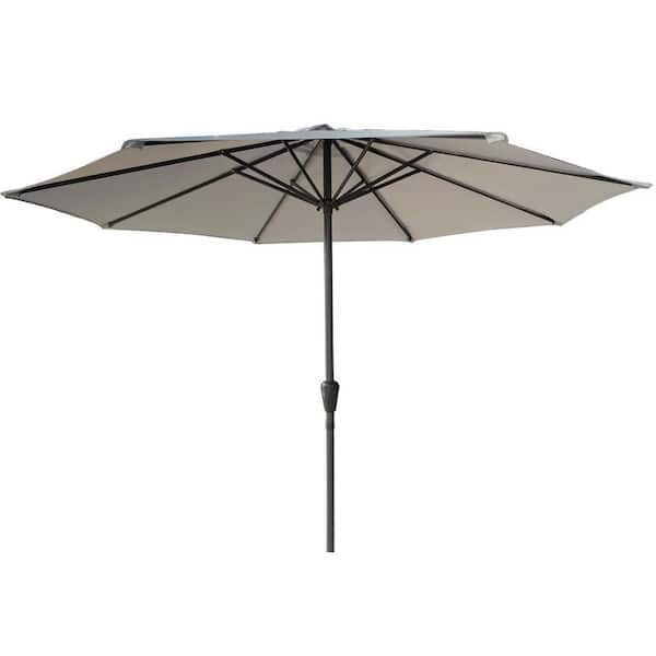 9 ft. Aluminum Market Patio Umbrella with UV 50+ Protection, Push Tilt and Crank, 8 Ribs and Wind Vent in Gray