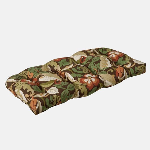 Pillow Perfect Floral Rectangular Outdoor Bench Cushion in Brown