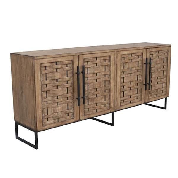 Osin Antique Brown Wood 83 in. Sideboard Buffet Cabinet with Shelves