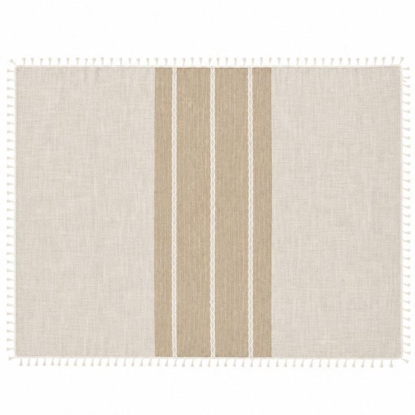55 in. x 86 in. Coffee Rustic Cotton Linen Table Cloth, Waterproof Washable Tablecloth with Tassel for Rectangle Table