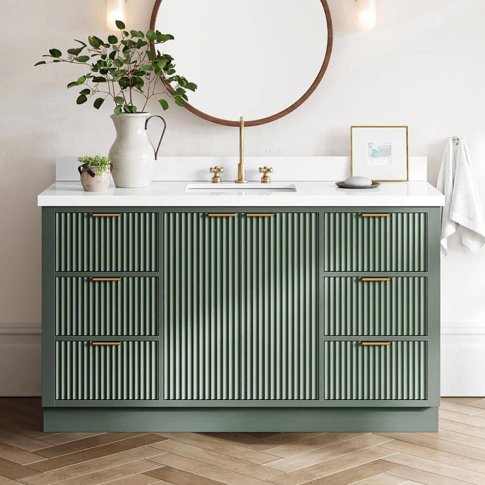 Milan 60 in. Single Sink Freestanding in Vintage Sage Green Bath Vanity with Pure White Quartz Top price history on PriceWatchPro