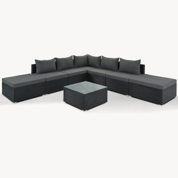 Unbranded 8-Pieces Wicker Patio Furniture Sets, Outdoor Sectional Set Conversation Sofa Set, with Gray Cushions
