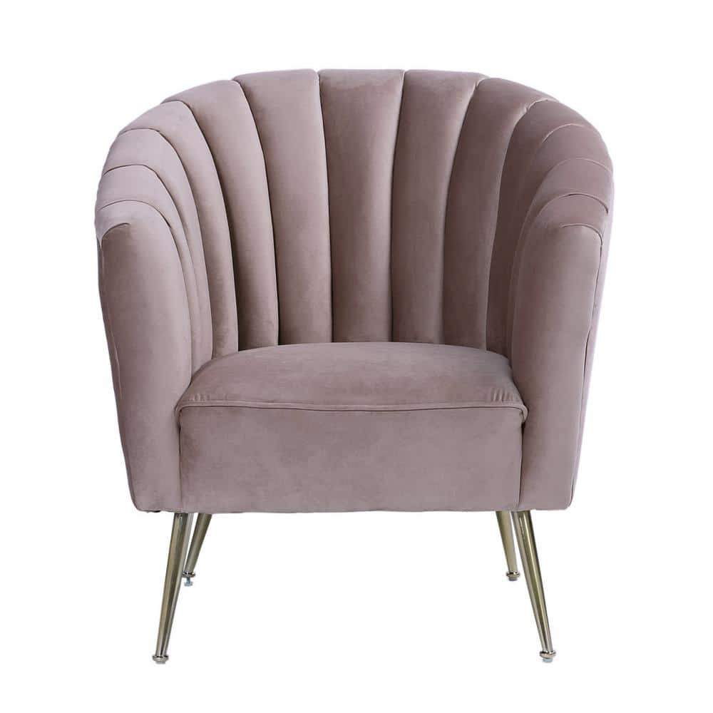 Blush Velvet Barrel Accent Chair with Wood Legs