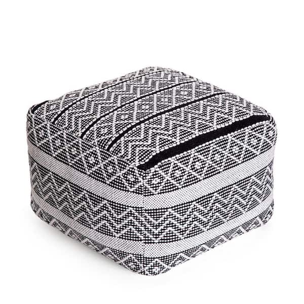 Anji Mountain Chouteau Black 22 in. x 22 in. x 16 in. Black and Ivory Pouf