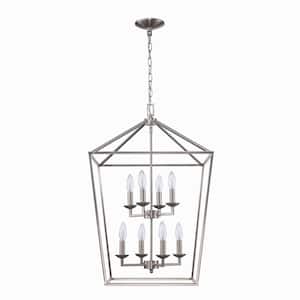 Weyburn 8-Light Brushed Nickel Farmhouse Chandelier Light Fixture with Caged Metal Shade