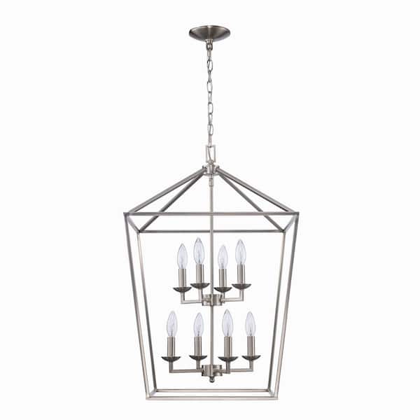 Home Decorators Collection Weyburn 8-Light Brushed Nickel Farmhouse Chandelier Light Fixture with Caged Metal Shade