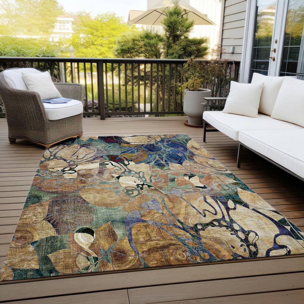 Beige and Multicolor Floral Synthetic 10' x 14' Area Rug