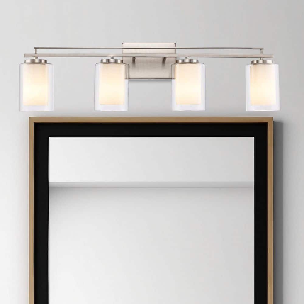 Lisbon 32 in. 4-Light Brushed Nickel Bathroom Vanity Light Fixture with Clear Glass Outer and Opal Glass Inner Shades price history on PriceWatchPro