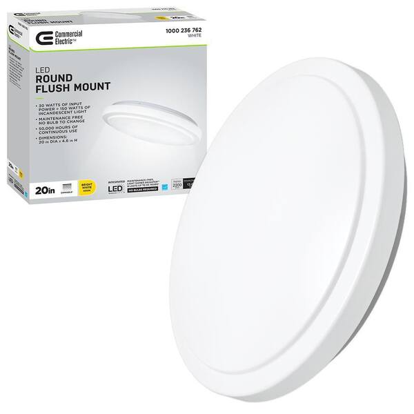 Hampton Bay Dimmable 20 in. Round White LED Flush Mount Ceiling Light Fixture 2200 Lumens 4000K Bright White