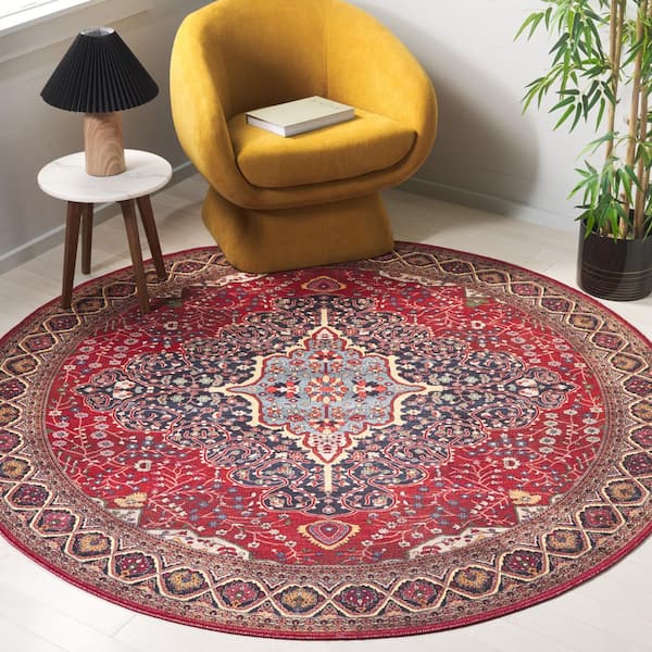 Serapi 7 ft. x 7 ft. Round Rust/Navy Persian Medallion Area Rug