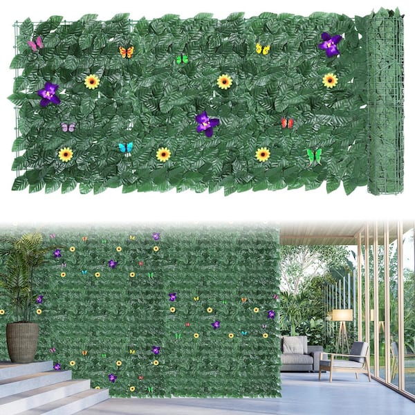 Oumilen 60 Dark Green Lobelia Leaves with Flowers Privacy Fence Screen, Hedge Flower Backdrop, Artificial Plants