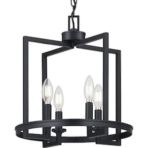 Aleswith 15 in. 4-Light Matte Black Cage Pendant Light