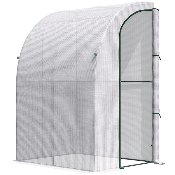 5 ft. D x 4 ft. W Polyethylene Outdoor Walk-in Lean to Greenhouse In White, with Roll-up Doors