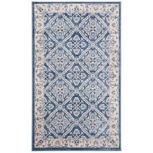 Brentwood Navy/Cream 4 ft. x 6 ft. Antique Floral Border Area Rug