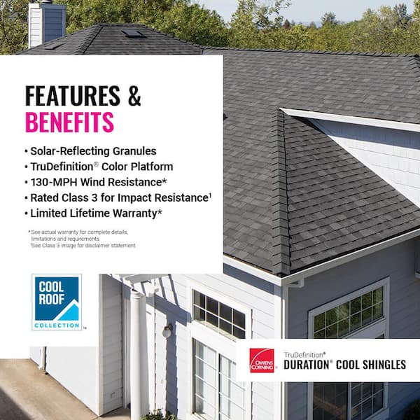 Owens Corning TruDefinition Duration Cool Plus Midnight Architectural  Shingles 32.8 sq. ft. Per Bundle (21-Pieces) CPMN - The Home Depot