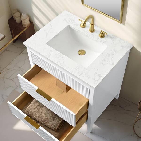 SUDIO Emma 30 in. W Bath Vanity in White with Engineered Stone Top