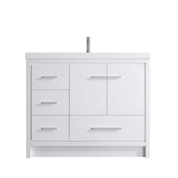 42 in. D x 19.75 in. W x 35 in. H Single Sink Freestanding Bath Vanity in White with Cultured Marble Top (Assembled)