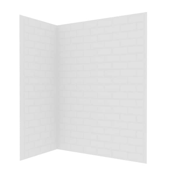 DSH-1380-142 34 in. L x 42 in. W x 76 in. H 2-Piece Glue-Up Corner Shower Wall Surround in White Tile Finish