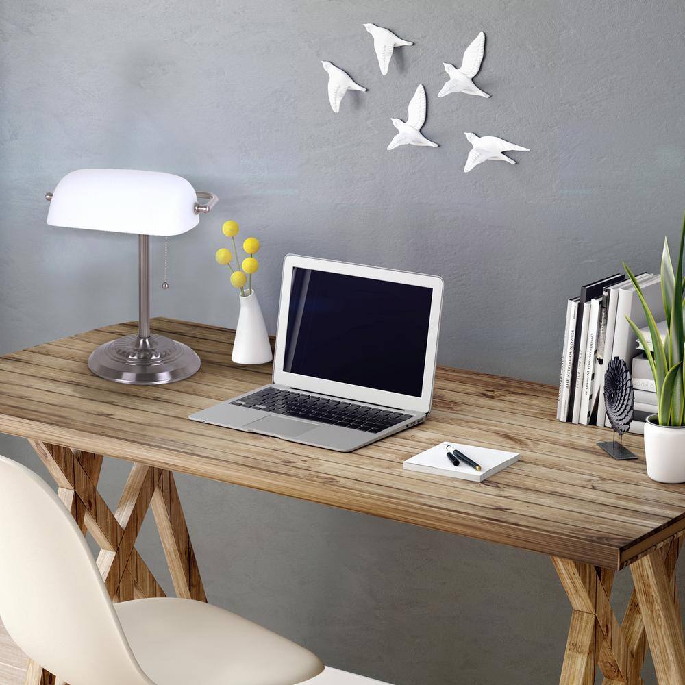 Adjustable Brushed Nickel Desk Lamp with White Glass Shade