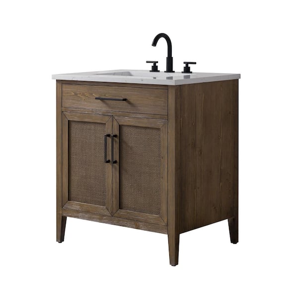 Cove 30 in. W Bath Vanity in Antique Brown with Engineered Stone Top in Carrara White with White Sink
