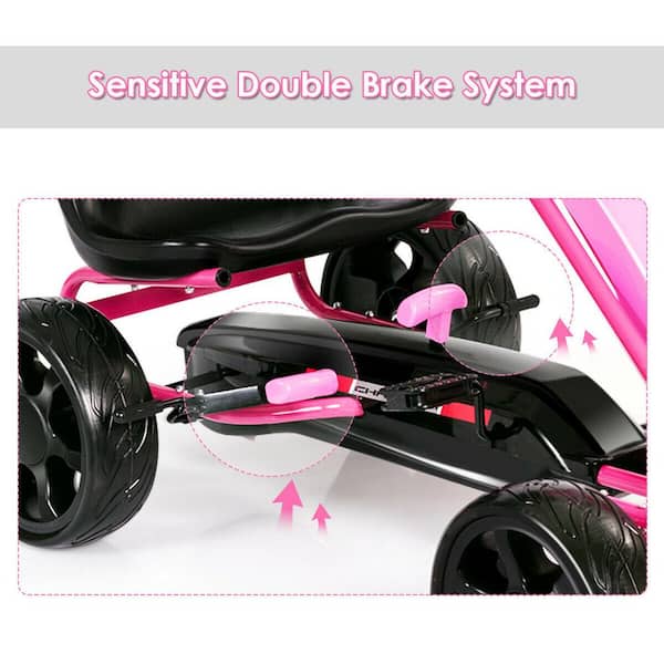Costway Pink Go Kart Pedal Car Kids Ride On Toys Pedal Powered 4 Wheel  Adjustable Seat GHM0385PI - The Home Depot
