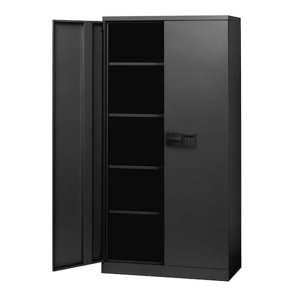 Sandusky 72 in. H x 36 in. W x 18 in. D 5-Shelf Steel Quick Assembly Keyless Electronic Coded Storage Cabinet in Black