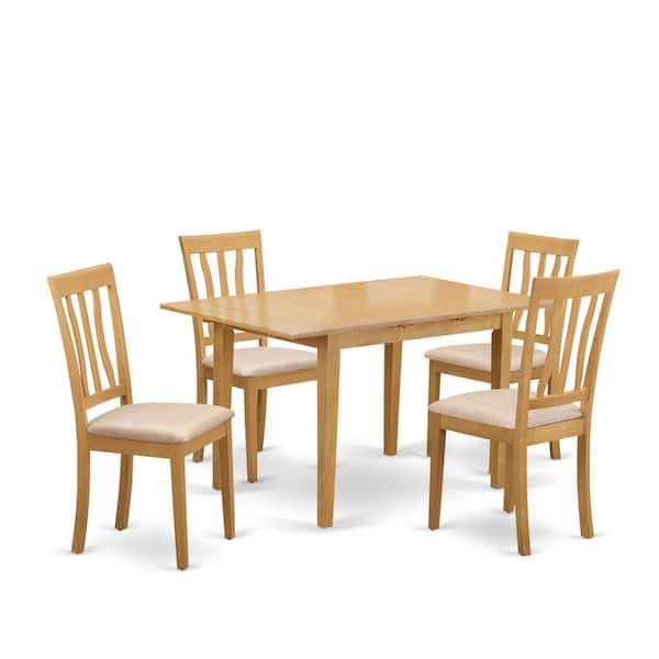 East West Furniture 5-Piece Natural Oak Finish Solid Wood Top - Dining Room Set - Seats 4