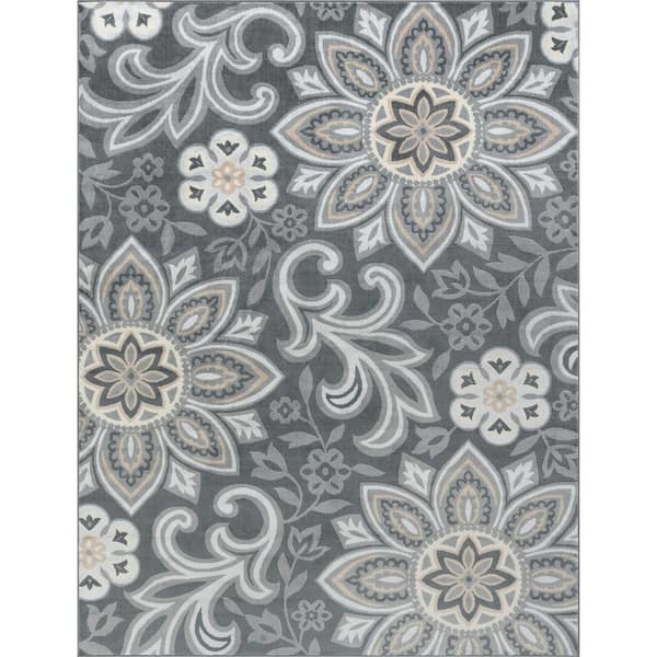 Tayse Rugs Madison Floral Dark Gray 5 ft. x 7 ft. Indoor Area Rug