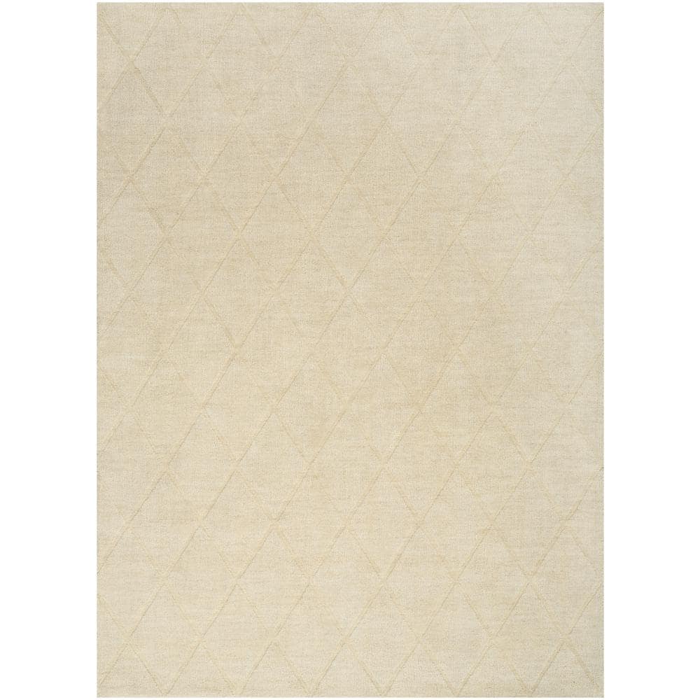 Ivory Geometric Handwoven Wool 5' x 7' Area Rug