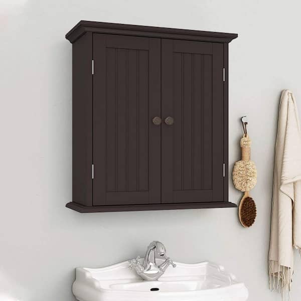 Dracelo 21.1 in. W x 8.8 in. D x 24 in. H Over The Toilet Bathroom Storage Wall Cabinet with Adjustable Shelves in Espresso, Brown