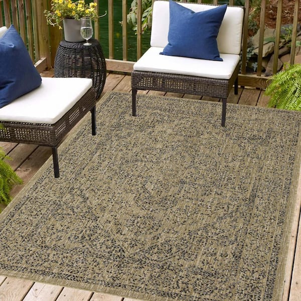 Zaria 6 ft. x 9 ft. Jute&Black Indoor/Outdoor Area Rug
