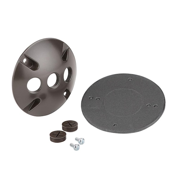 Commercial Electric 4 in. Round Metallic Weatherproof Cover with (3) 1/2 in. Holes, Bronze
