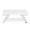 Front view of a white high-gloss rectangular coffee table with chrome Z-legs.