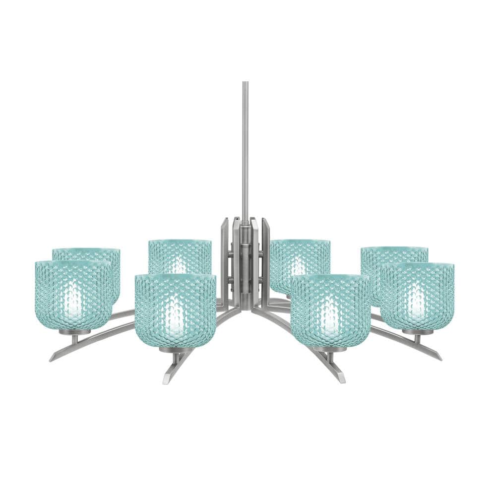 Siena 8-Light Graphite Chandelier, Round Chandelier with Turquoise Glass Sh
