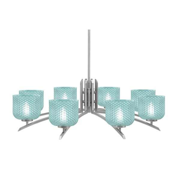 Unbranded Siena 8-Light Graphite Chandelier, Round Chandelier with Turquoise Glass Shades, No bulb Included